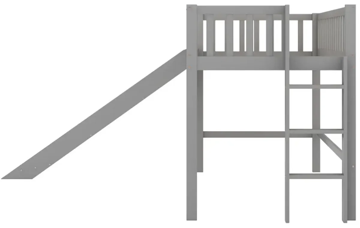 Twin Size Low Loft Bed with Ladder and Slide