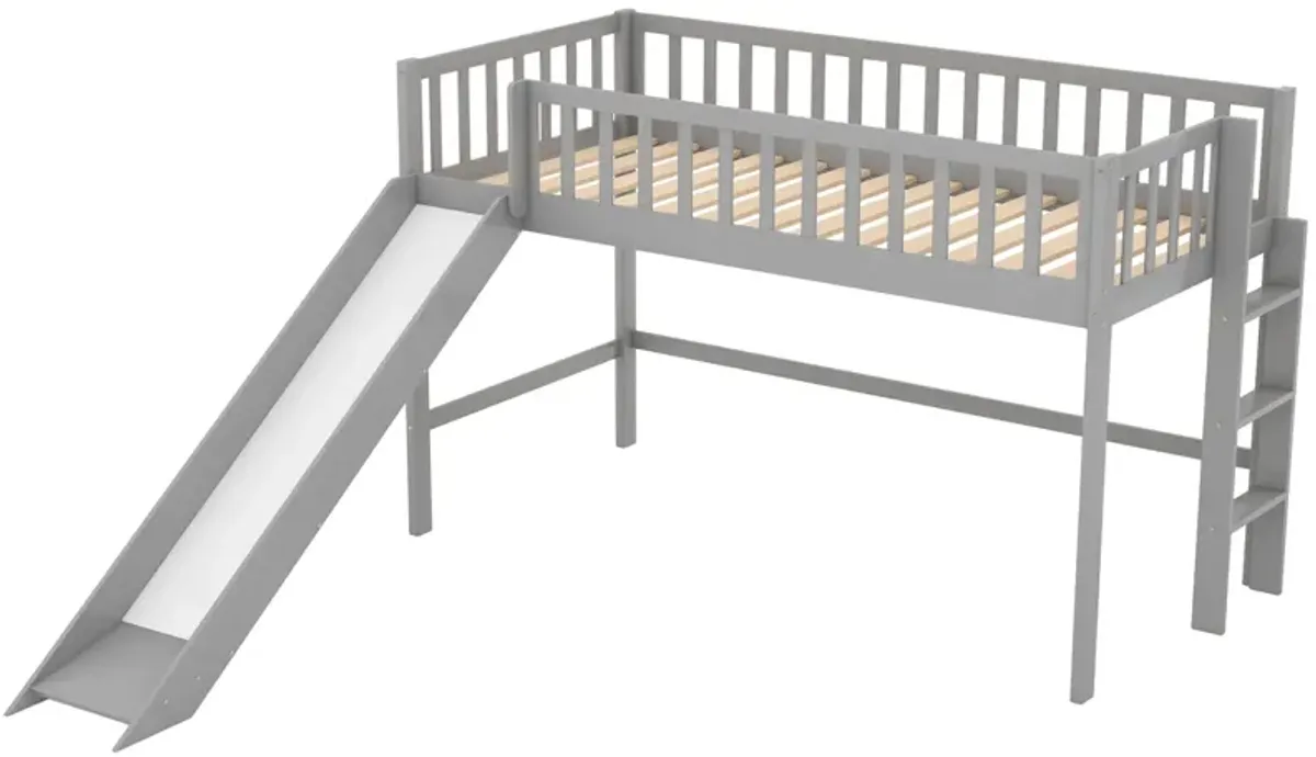 Twin Size Low Loft Bed with Ladder and Slide