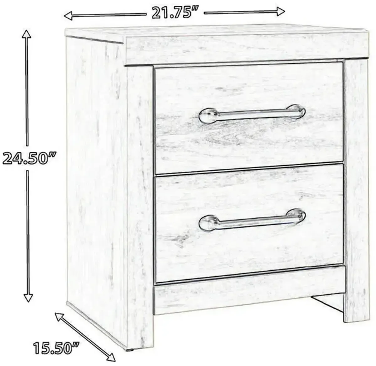 Transitional Wooden Two Drawer Setup Nightstand with Bar Handles, White-Benzara