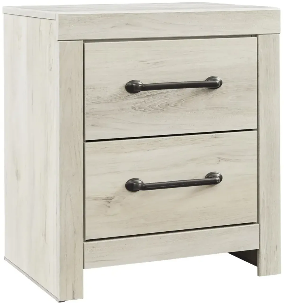 Transitional Wooden Two Drawer Setup Nightstand with Bar Handles, White-Benzara