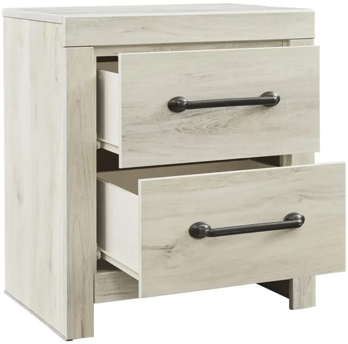 Transitional Wooden Two Drawer Setup Nightstand with Bar Handles, White-Benzara