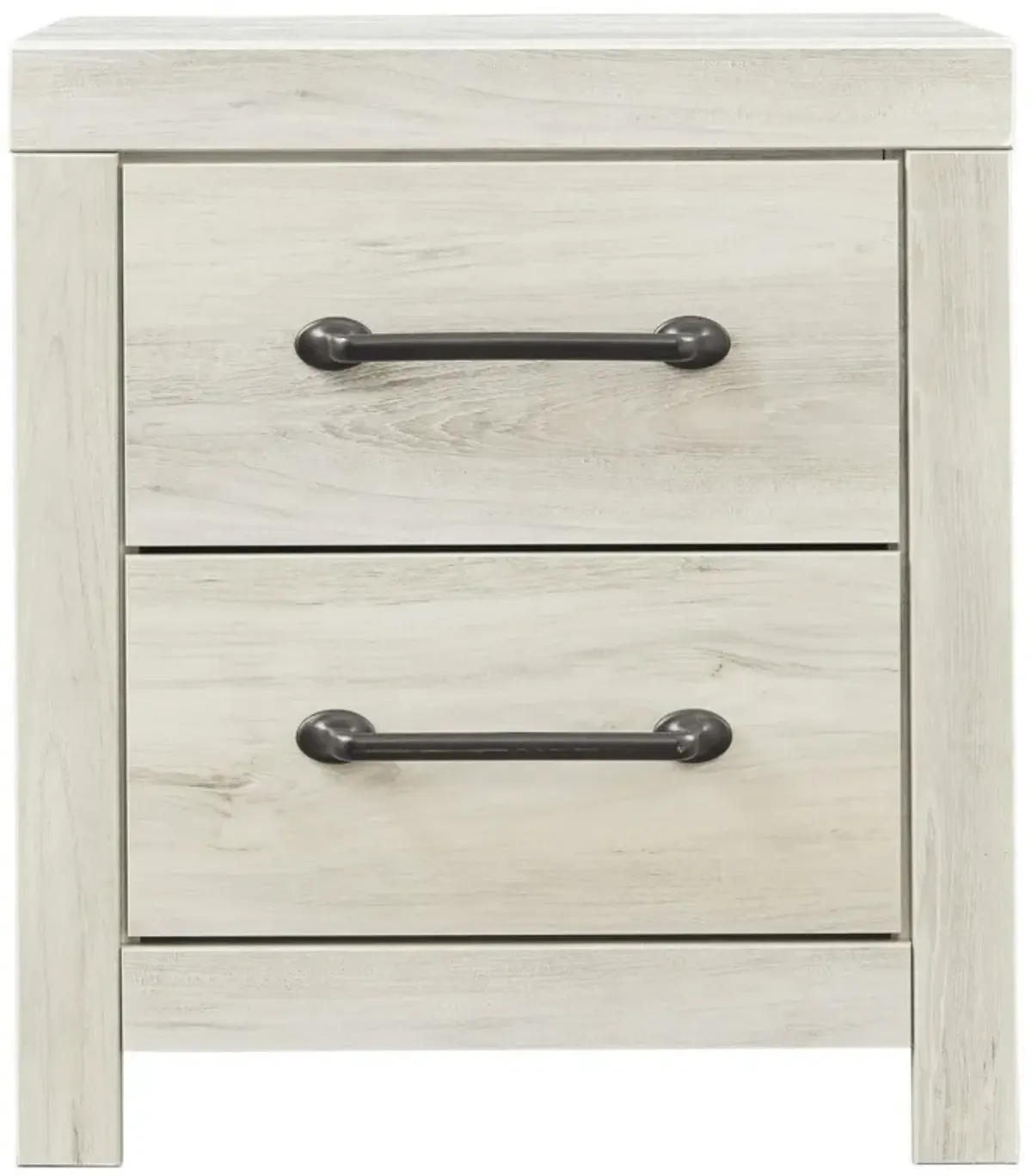 Transitional Wooden Two Drawer Setup Nightstand with Bar Handles, White-Benzara