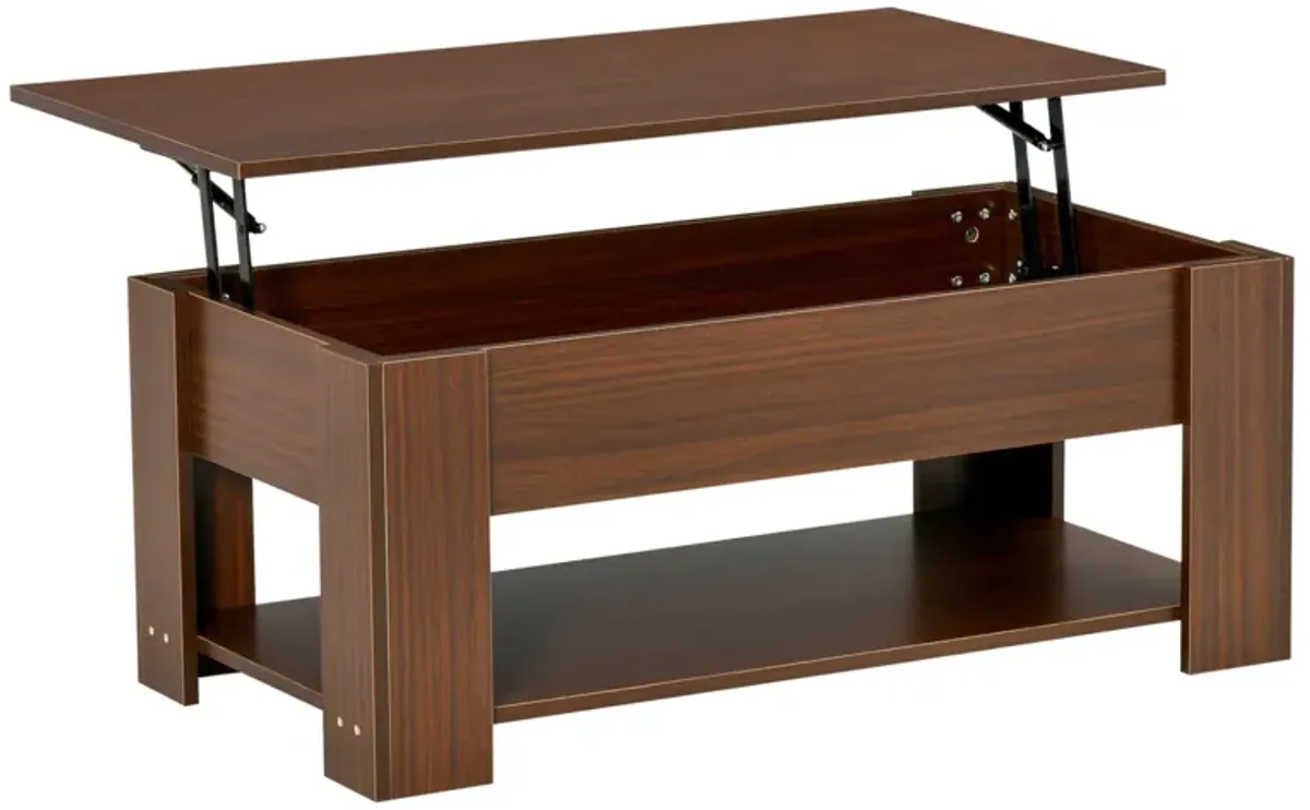 Brown Living Room Table: 39" Lift Top Coffee Table with Hidden Storage