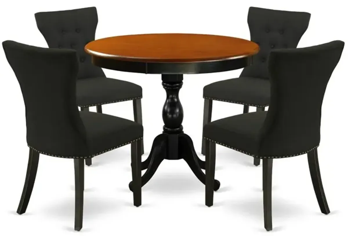 East West Furniture 5-Piece Dinette Set Consists of a Modern Dining Table and 4 Black Linen Fabric Upholstered Dining Chairs with Button Tufted Back - Black Finish