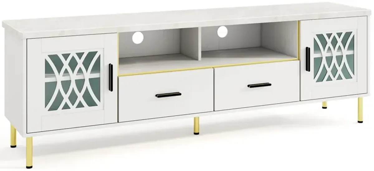 TV Stand with Glass Doors for Flat Screen TVs and Elegant Media Storage