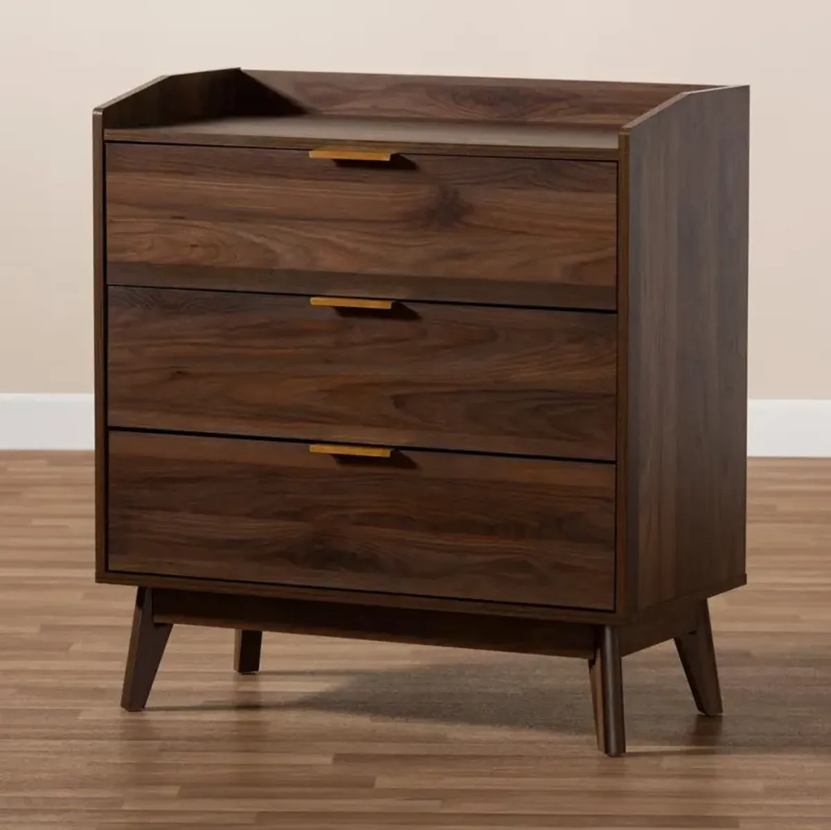 Baxton Studio Lena Mid-Century Modern Walnut Brown Finished 3-Drawer Wood Chest