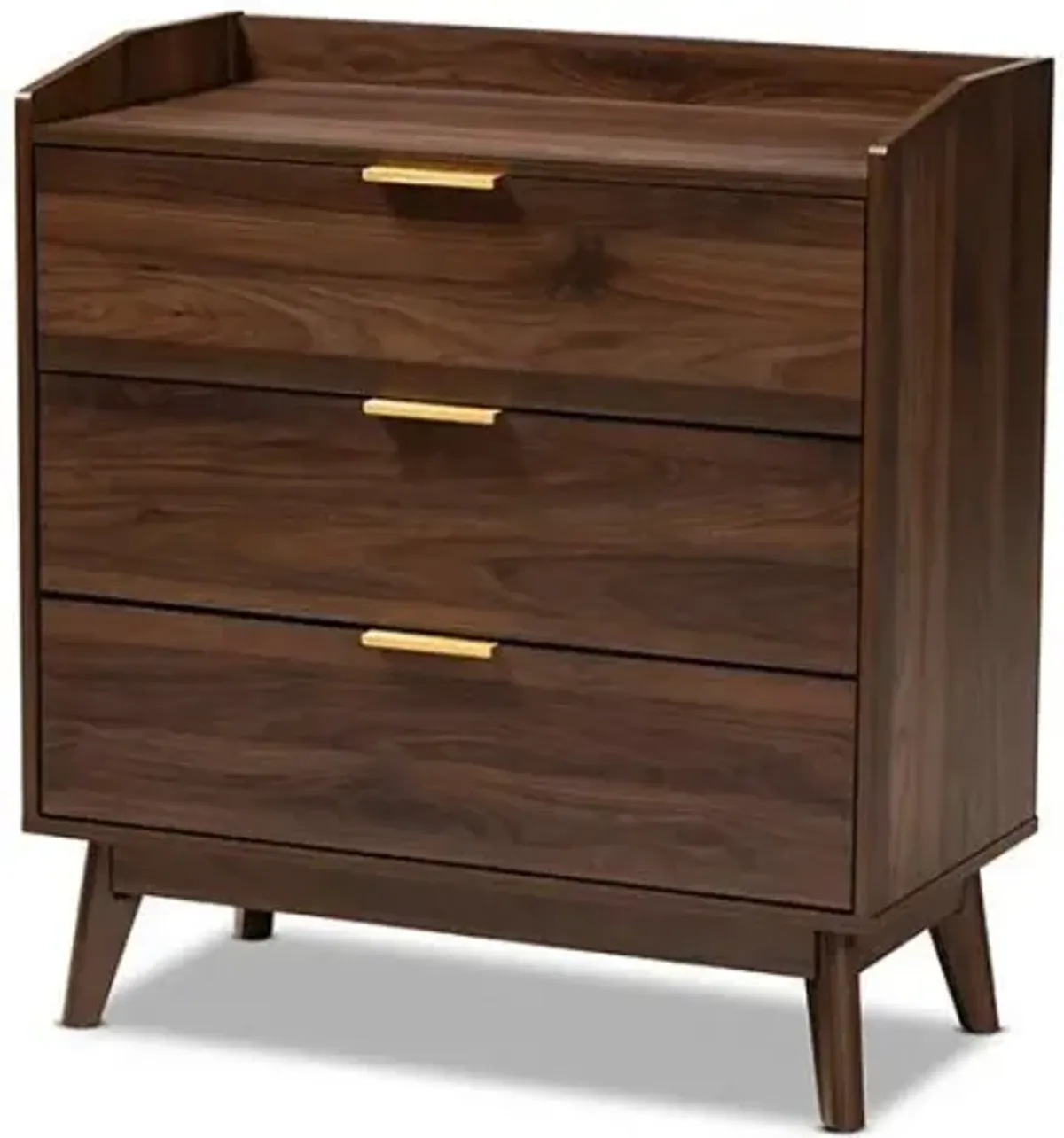 Baxton Studio Lena Mid-Century Modern Walnut Brown Finished 3-Drawer Wood Chest