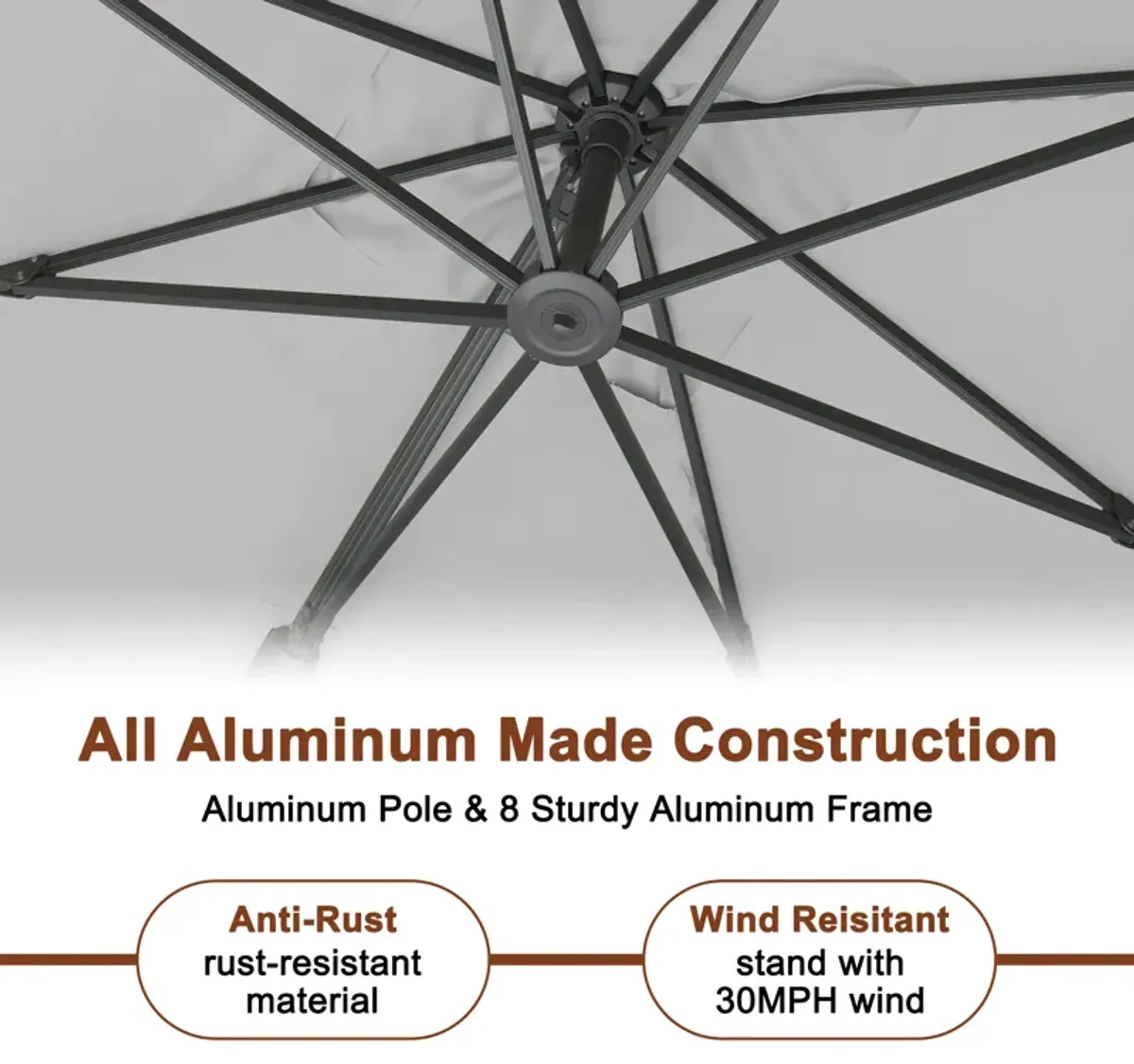 MONDAWE 13ft Square Solar LED Cantilever Patio Umbrella with Bluetooth Light for Outdoor Shade