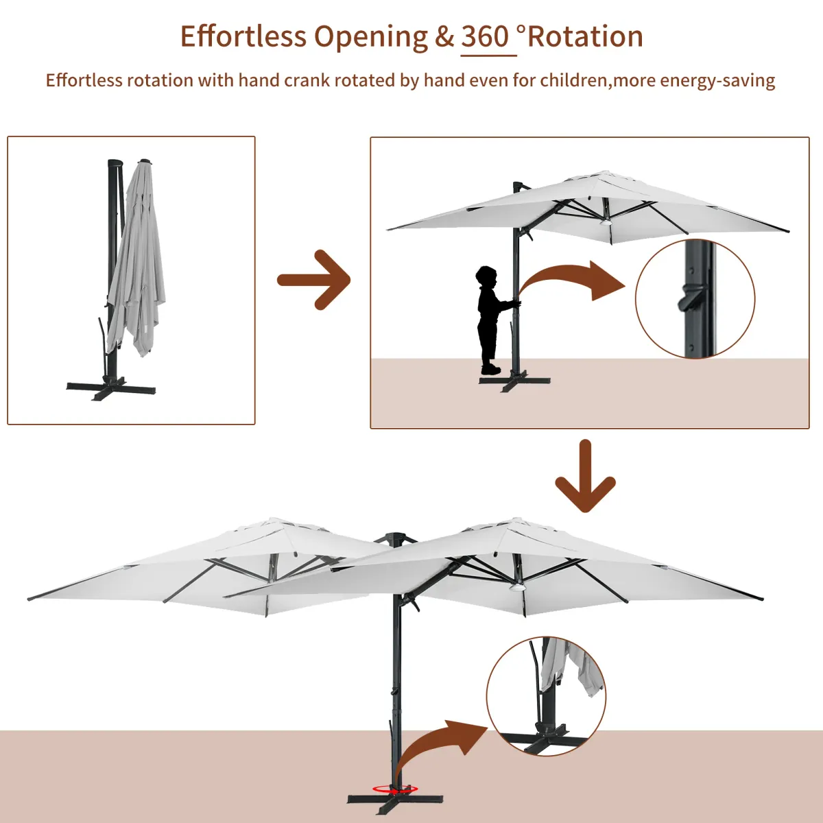 MONDAWE 13ft Square Solar LED Cantilever Patio Umbrella with Bluetooth Light for Outdoor Shade