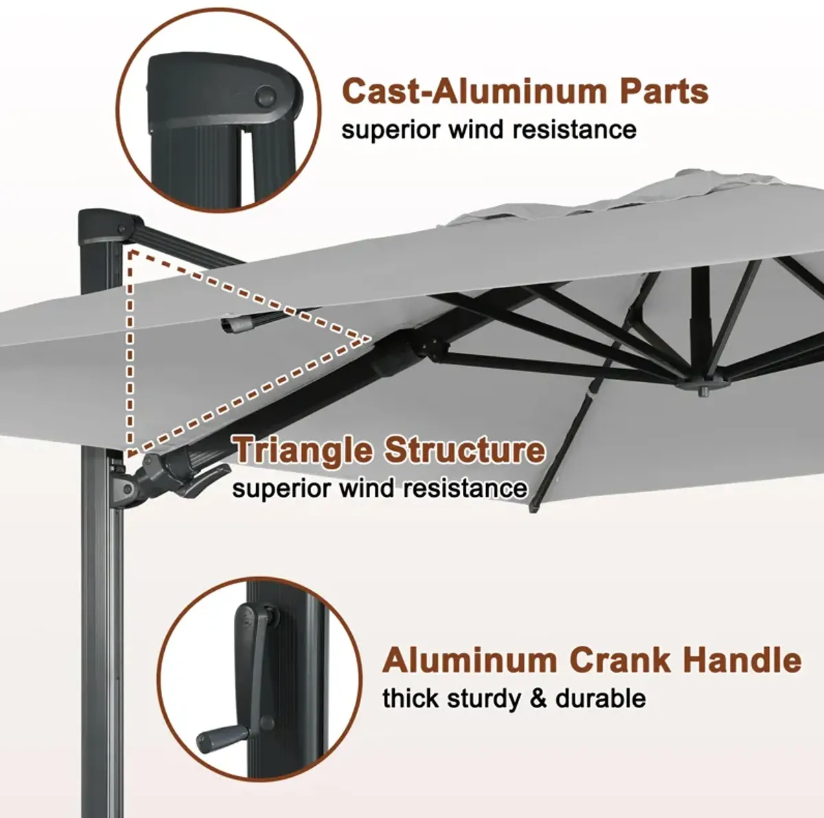 MONDAWE 13ft Square Solar LED Cantilever Patio Umbrella with Bluetooth Light for Outdoor Shade