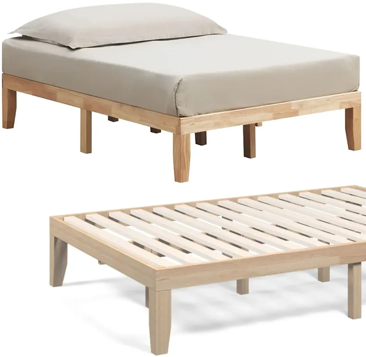 14 Inch Full Size Wood Platform Bed Frame with Wood Slat Support