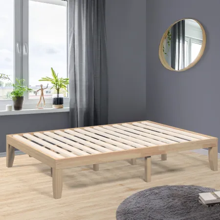 14 Inch Full Size Wood Platform Bed Frame with Wood Slat Support