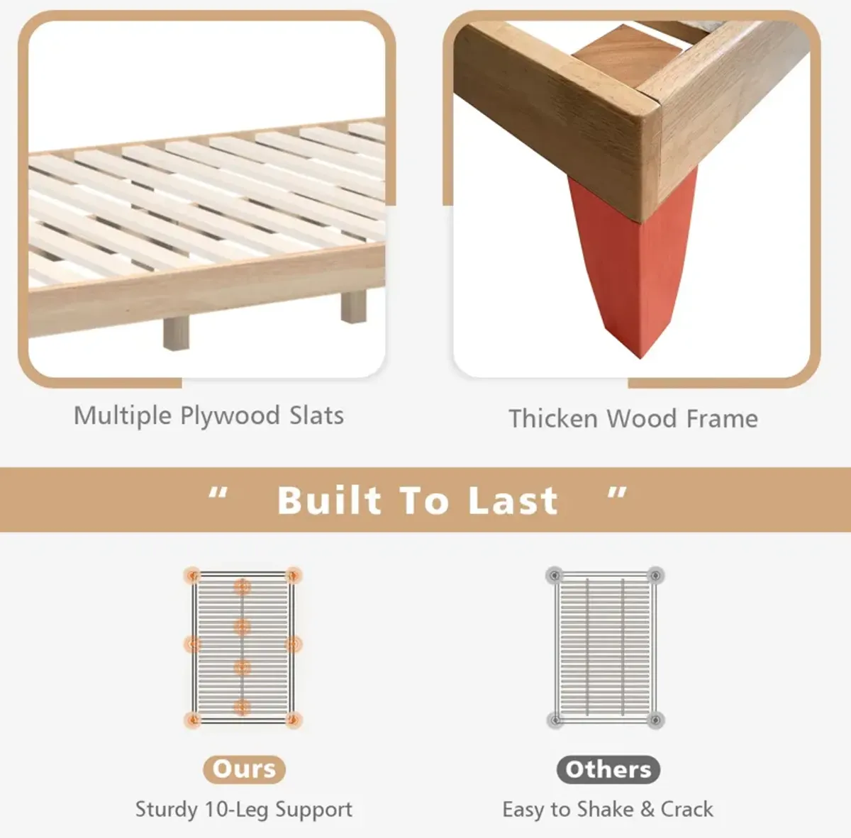 14 Inch Full Size Wood Platform Bed Frame with Wood Slat Support