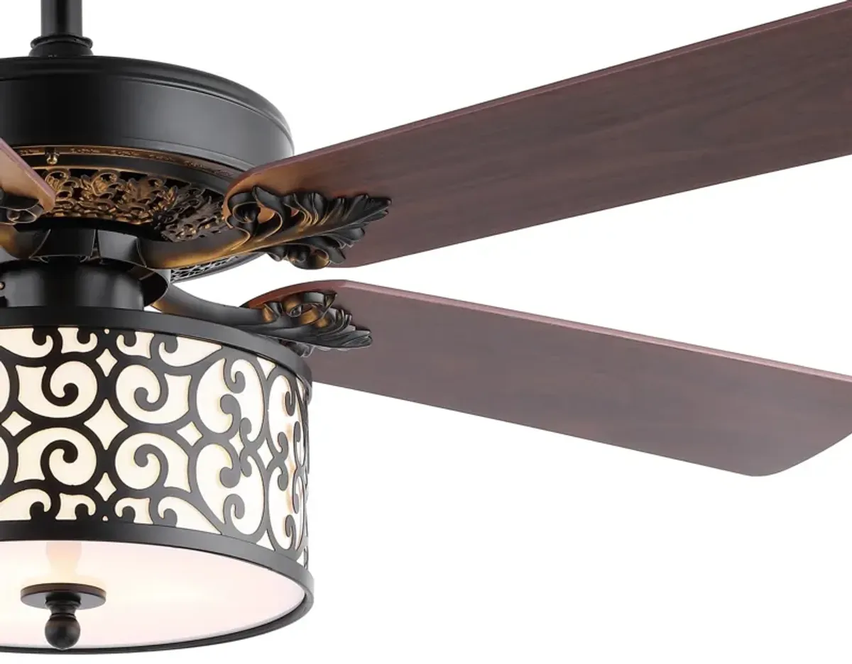 Paolo 3-Light Farmhouse Industrial Iron Scroll Drum Shade LED Ceiling Fan With Remote