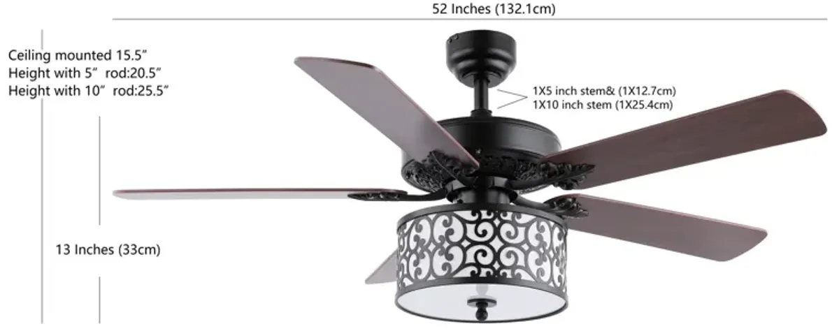 Paolo 3-Light Farmhouse Industrial Iron Scroll Drum Shade LED Ceiling Fan With Remote