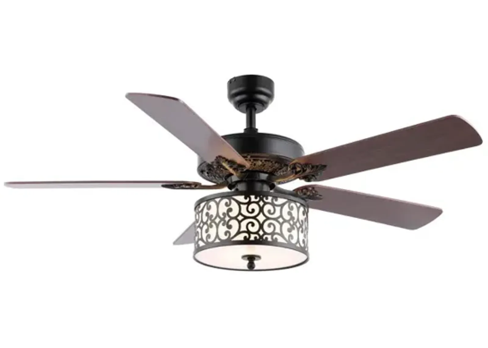 Paolo 3-Light Farmhouse Industrial Iron Scroll Drum Shade LED Ceiling Fan With Remote