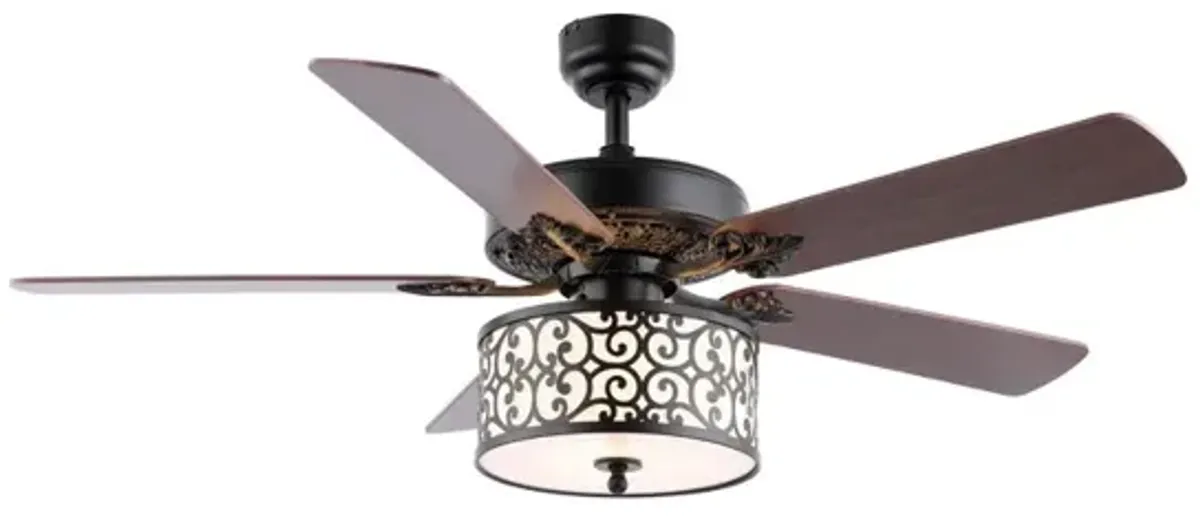 Paolo 3-Light Farmhouse Industrial Iron Scroll Drum Shade LED Ceiling Fan With Remote