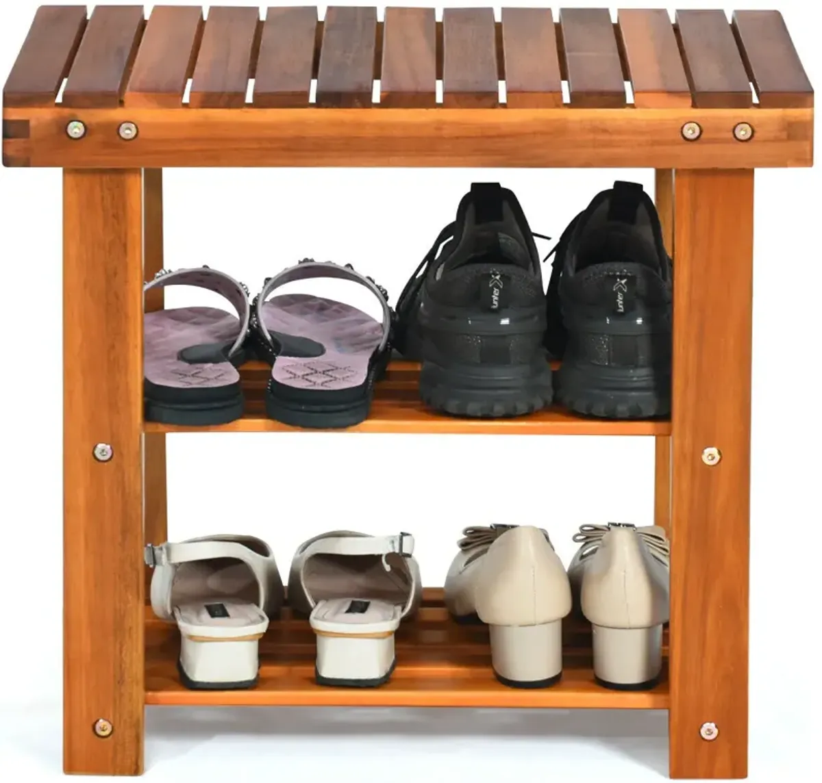 3-Tier Wood Shoe Rack 19' Shoe Bench Boots Organizer