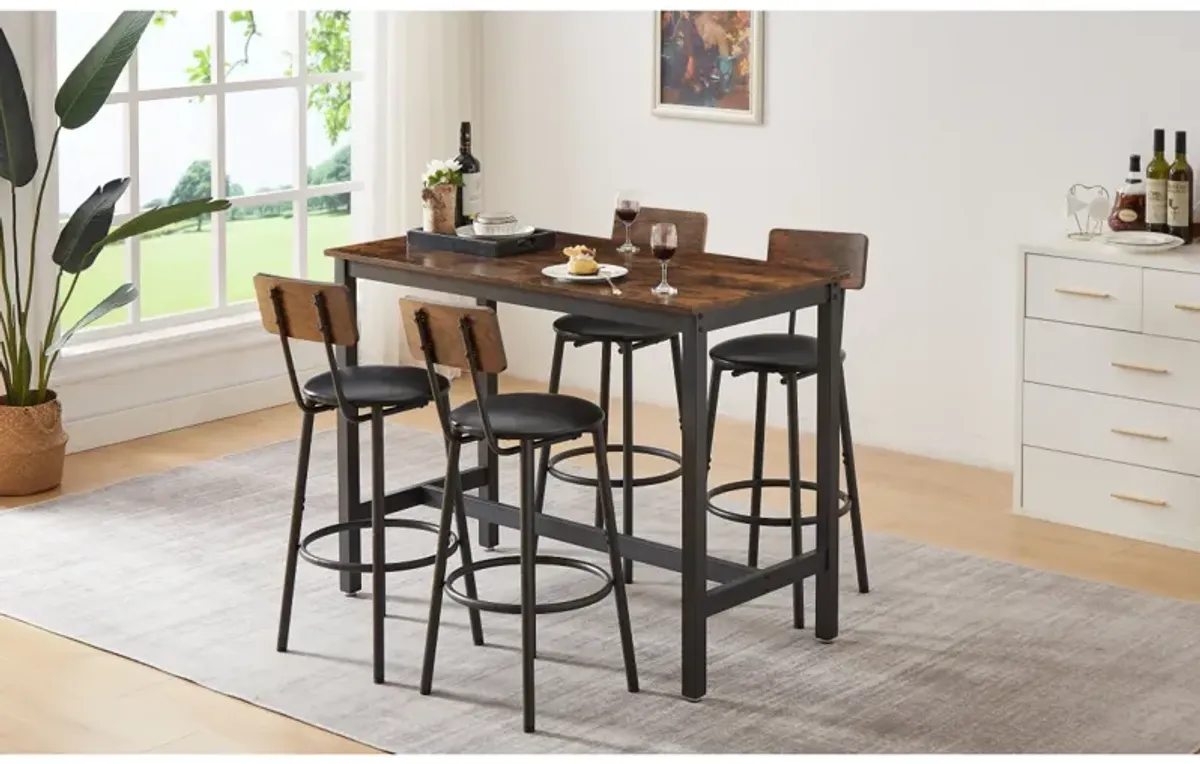 Rustic Brown Bar Table Set with 4 Stools