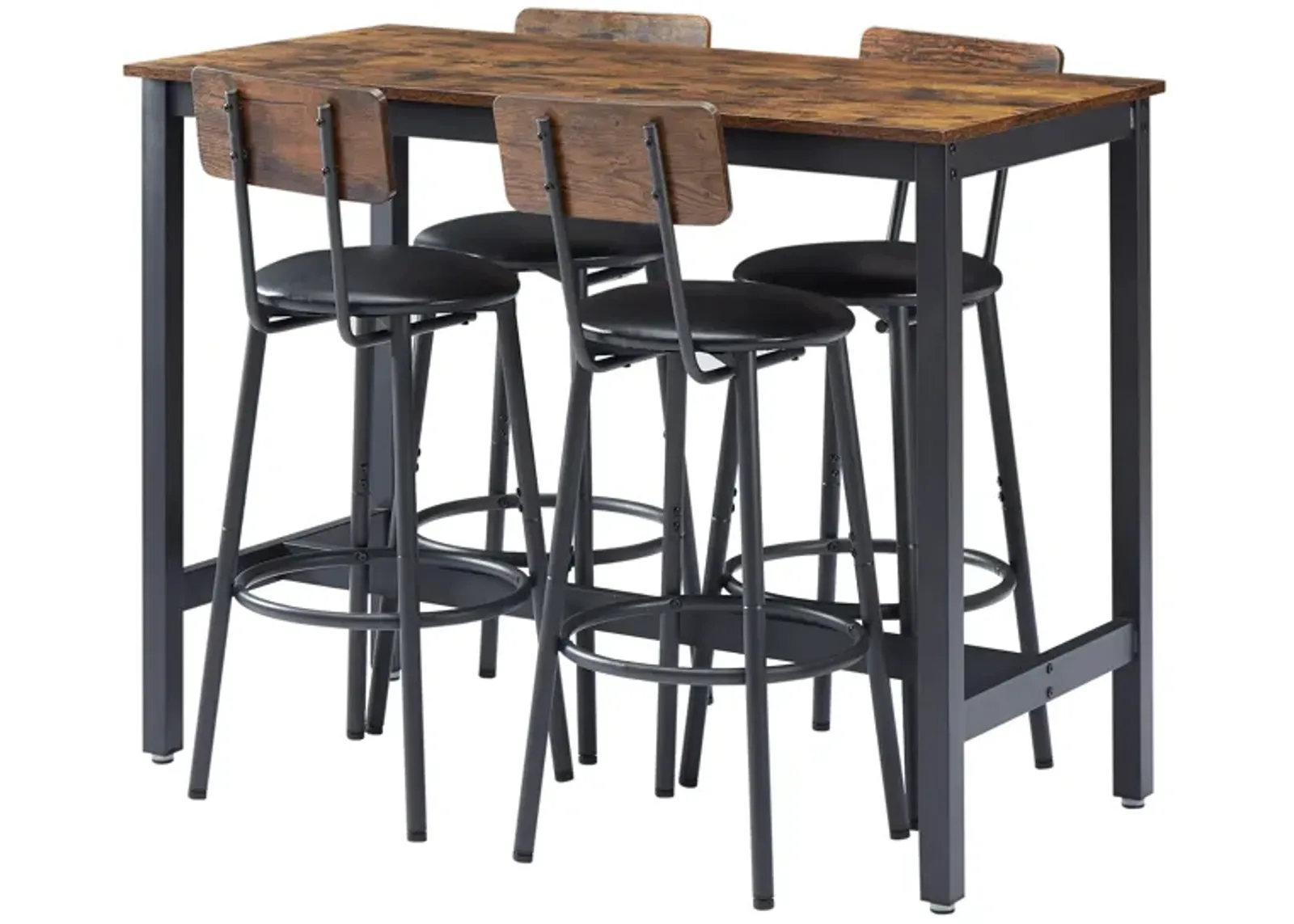 Rustic Brown Bar Table Set with 4 Stools