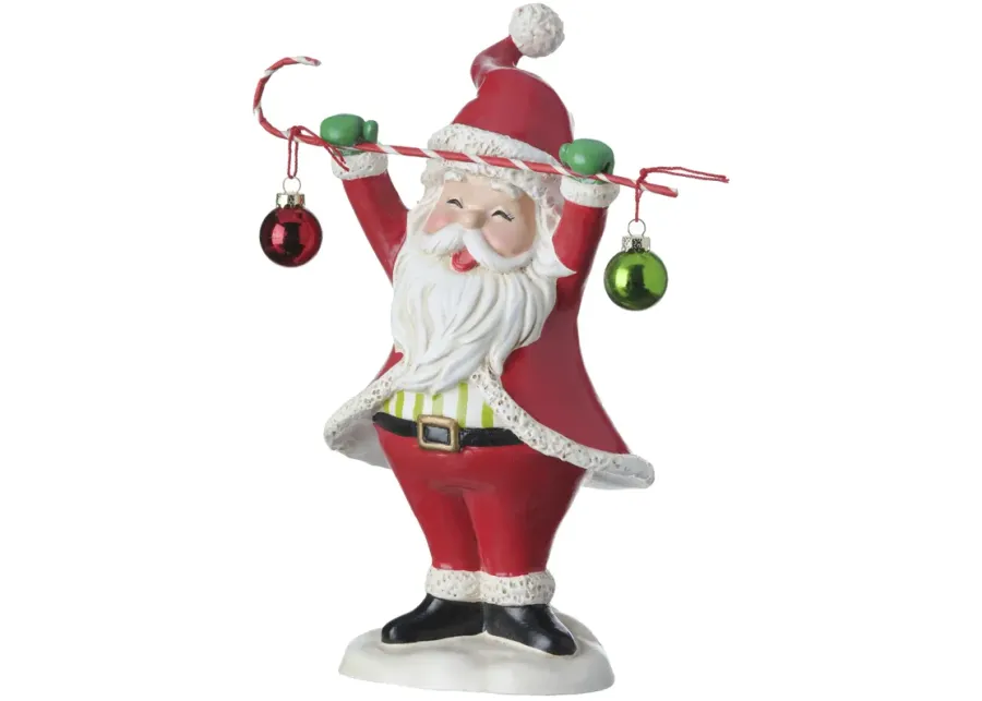 8.5" Santa Holding Candy Cane with Ornaments Christmas Tabletop Figurine