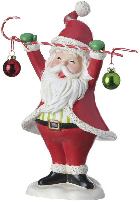 8.5" Santa Holding Candy Cane with Ornaments Christmas Tabletop Figurine