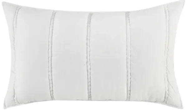 Rawi Lumbar King Pillow Sham, 20x36 Channel Stitch White Ramie Cotton - Benzara