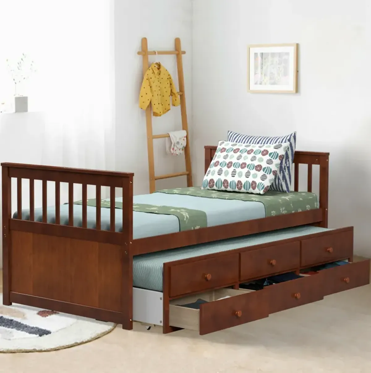 Twin Captain's Bed with Trundle and 3 Storage Drawers