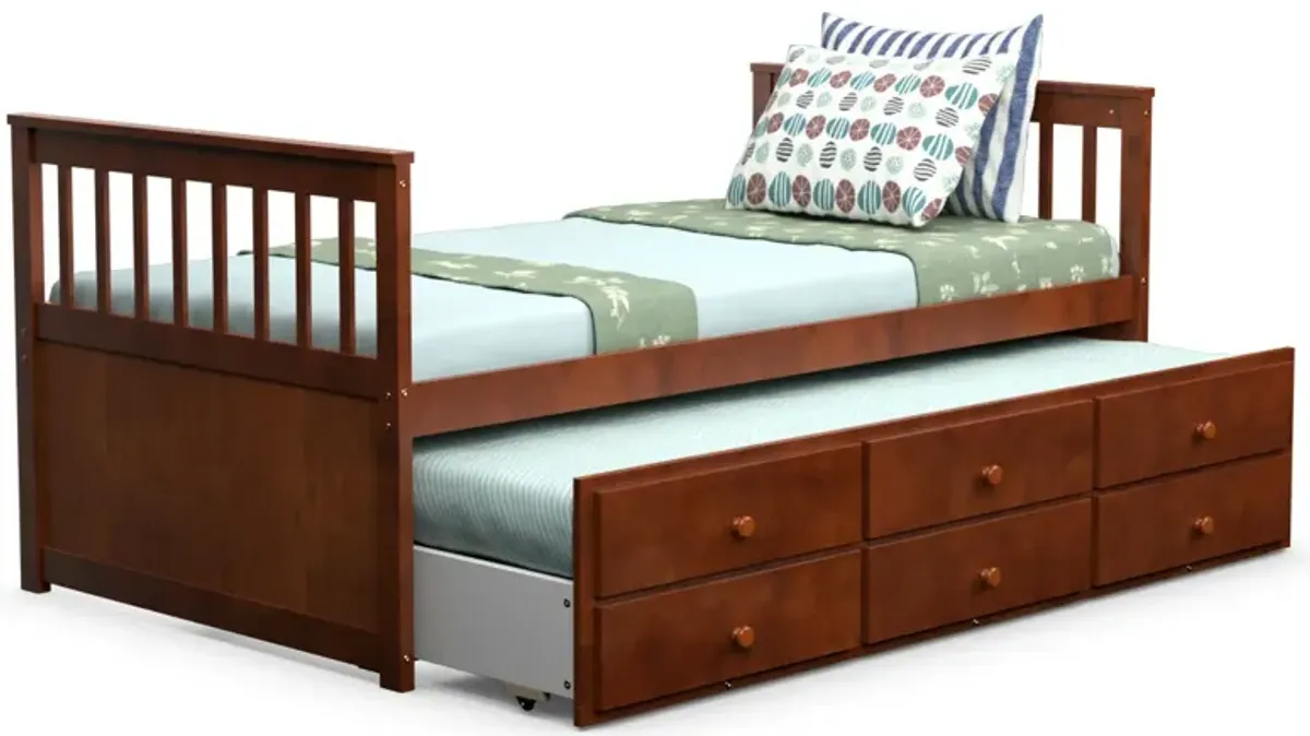 Twin Captain's Bed with Trundle and 3 Storage Drawers