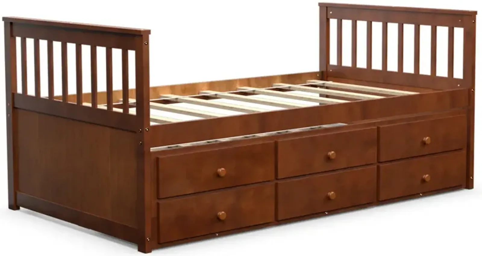 Twin Captain's Bed with Trundle and 3 Storage Drawers