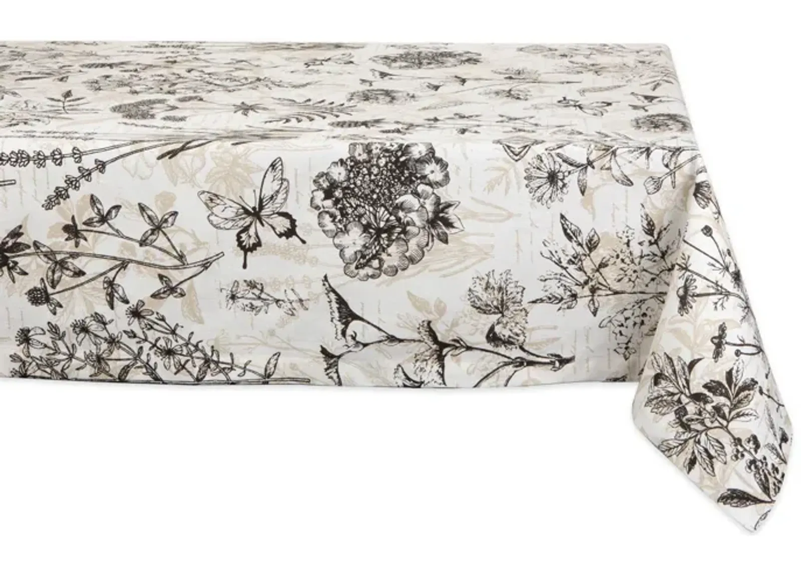 84" Ivory and Black Botanical Themed Rectangular Outdoor Tablecloth