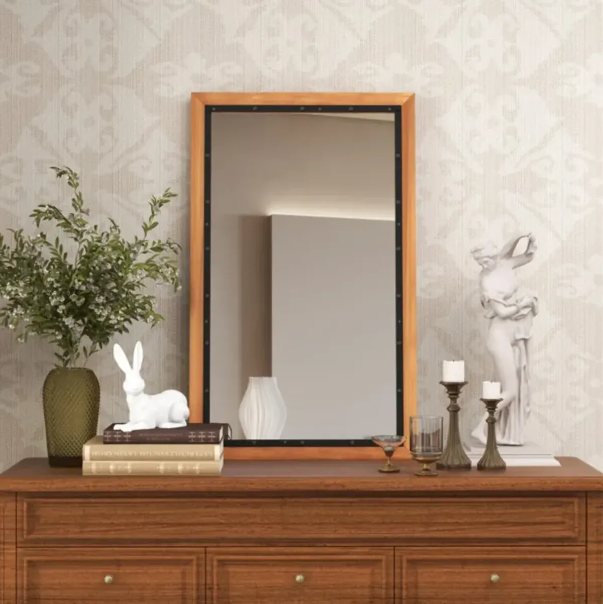 Hivvago 22 x 36 Inch Rectangular Frame Decor Wall Mounted Mirror with Back Board-Natural