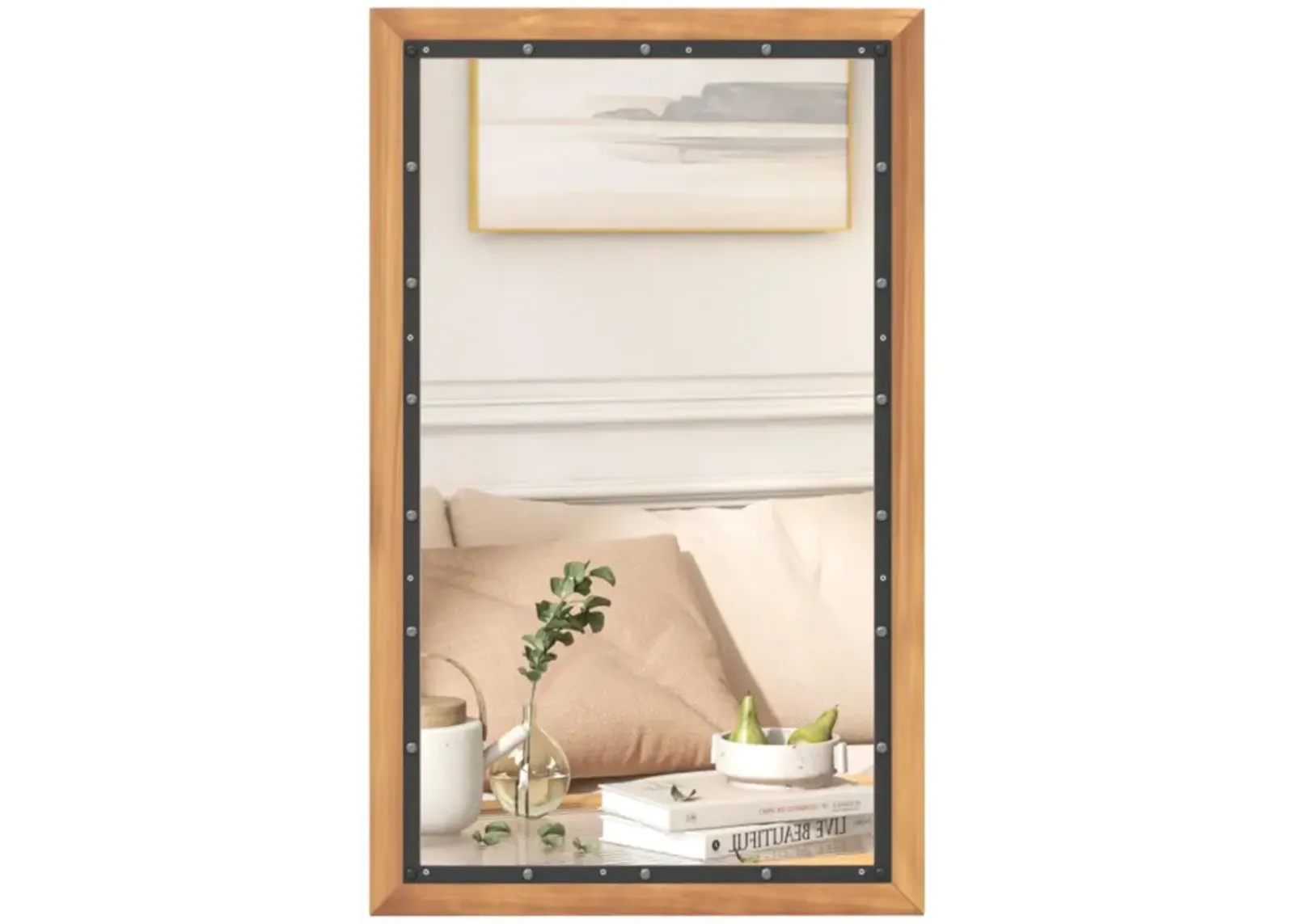 Hivvago 22 x 36 Inch Rectangular Frame Decor Wall Mounted Mirror with Back Board-Natural