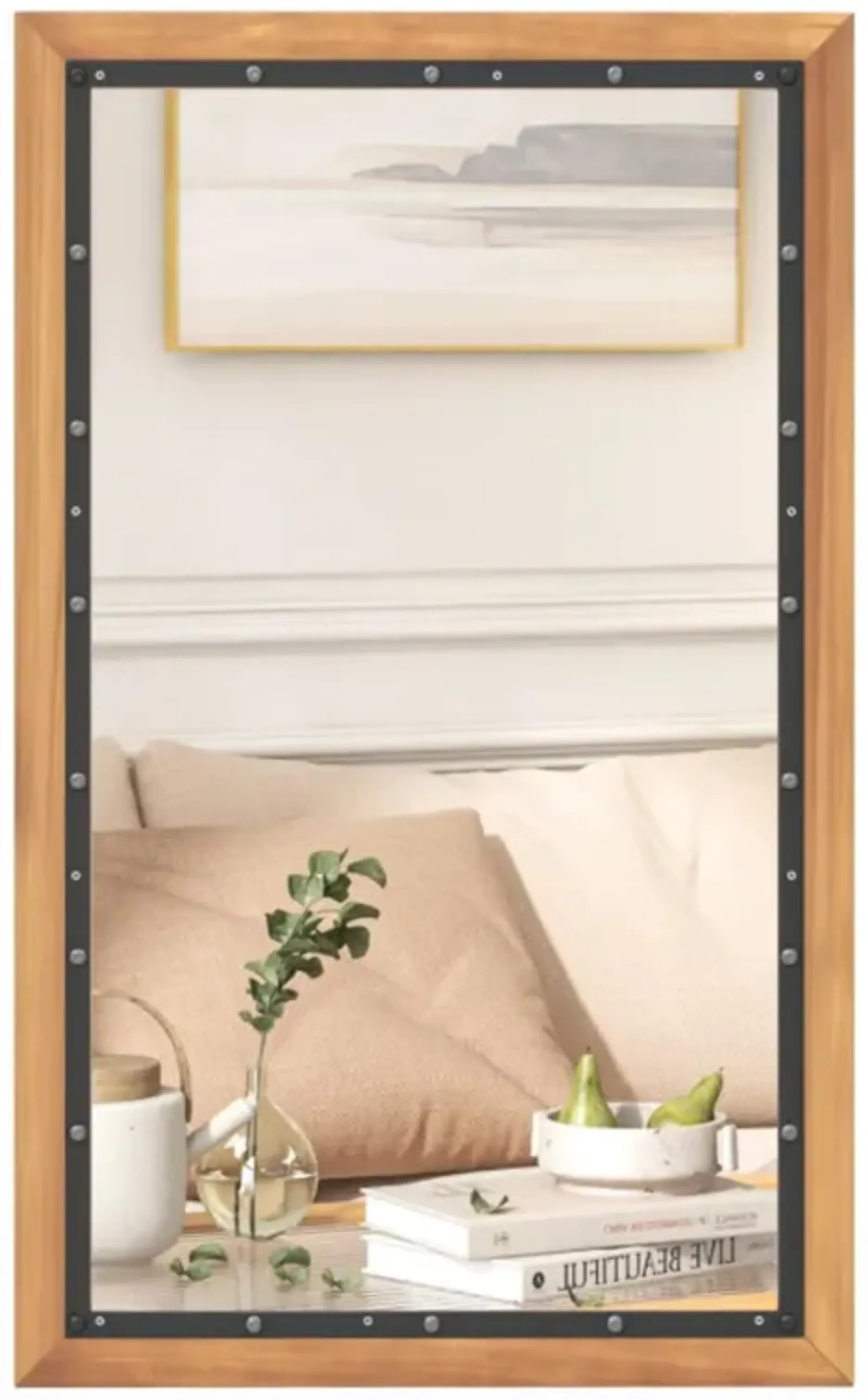 Hivvago 22 x 36 Inch Rectangular Frame Decor Wall Mounted Mirror with Back Board-Natural