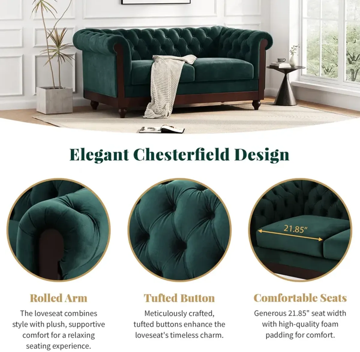 Merax Chesterfield Velvet Loveseat Sofa