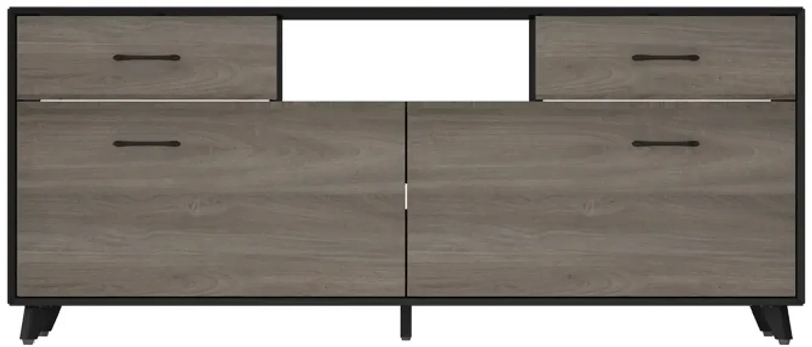 FUFU&GAGA 63" Modern TV Stand with Storage Drawers and Open Shelves, (63" W x 15.7" D x 26.8" H),Black and Brown