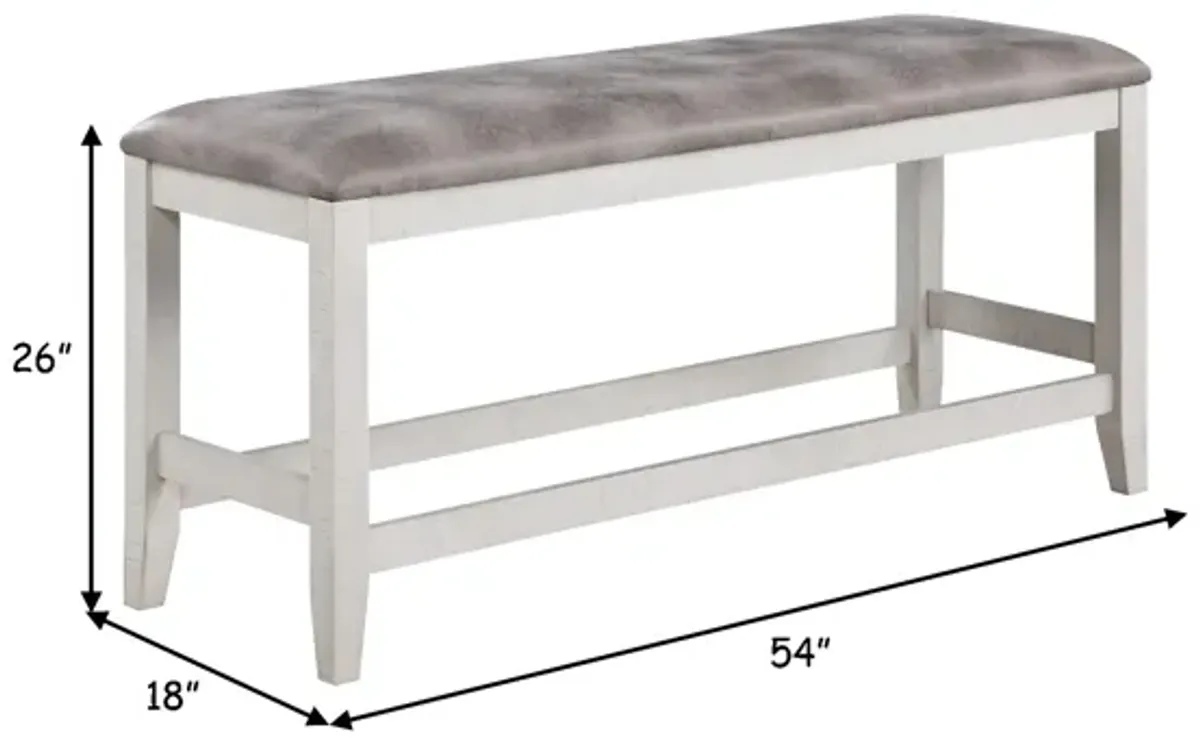 Jay 54 Inch Fabric Upholstered Counter Height Bench, White-Benzara