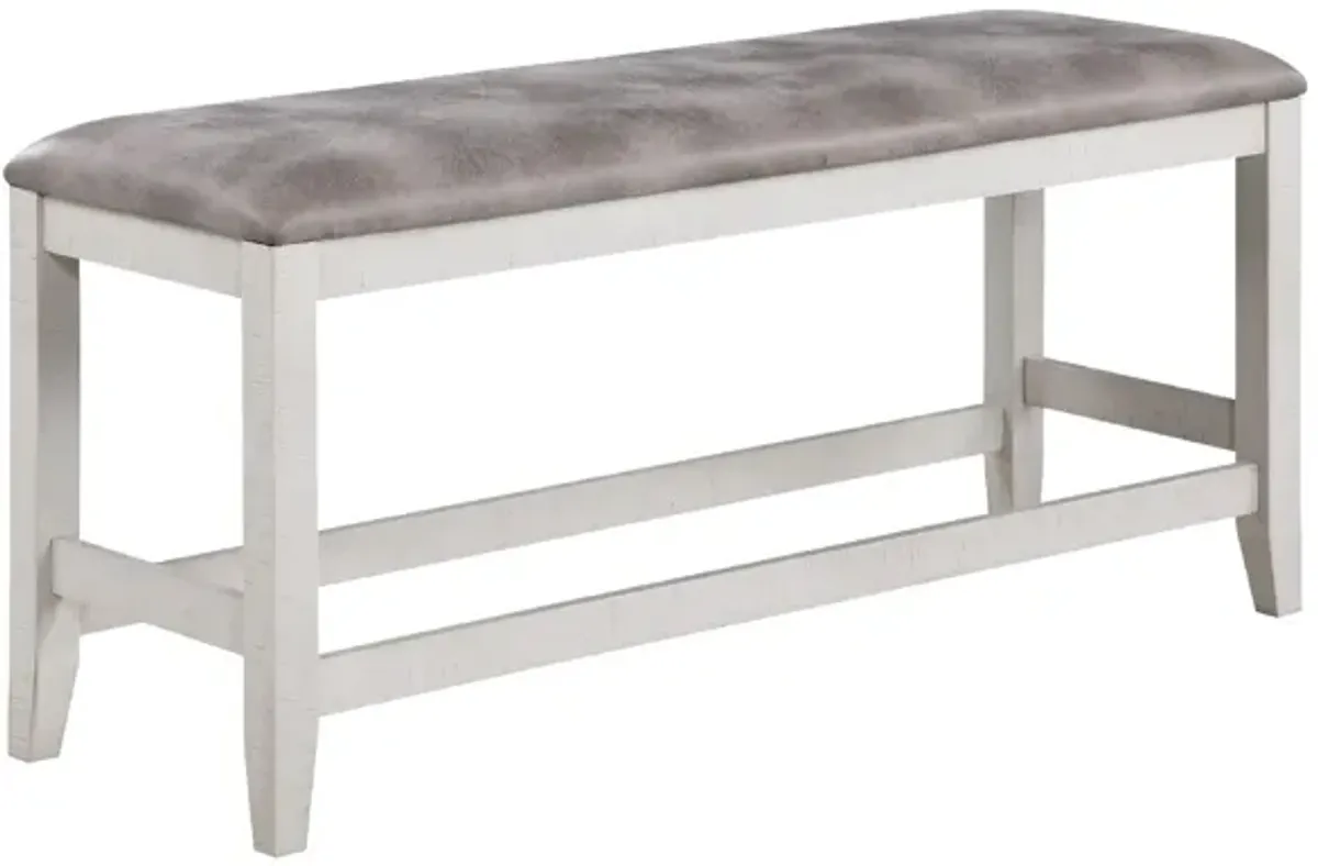 Jay 54 Inch Fabric Upholstered Counter Height Bench, White-Benzara