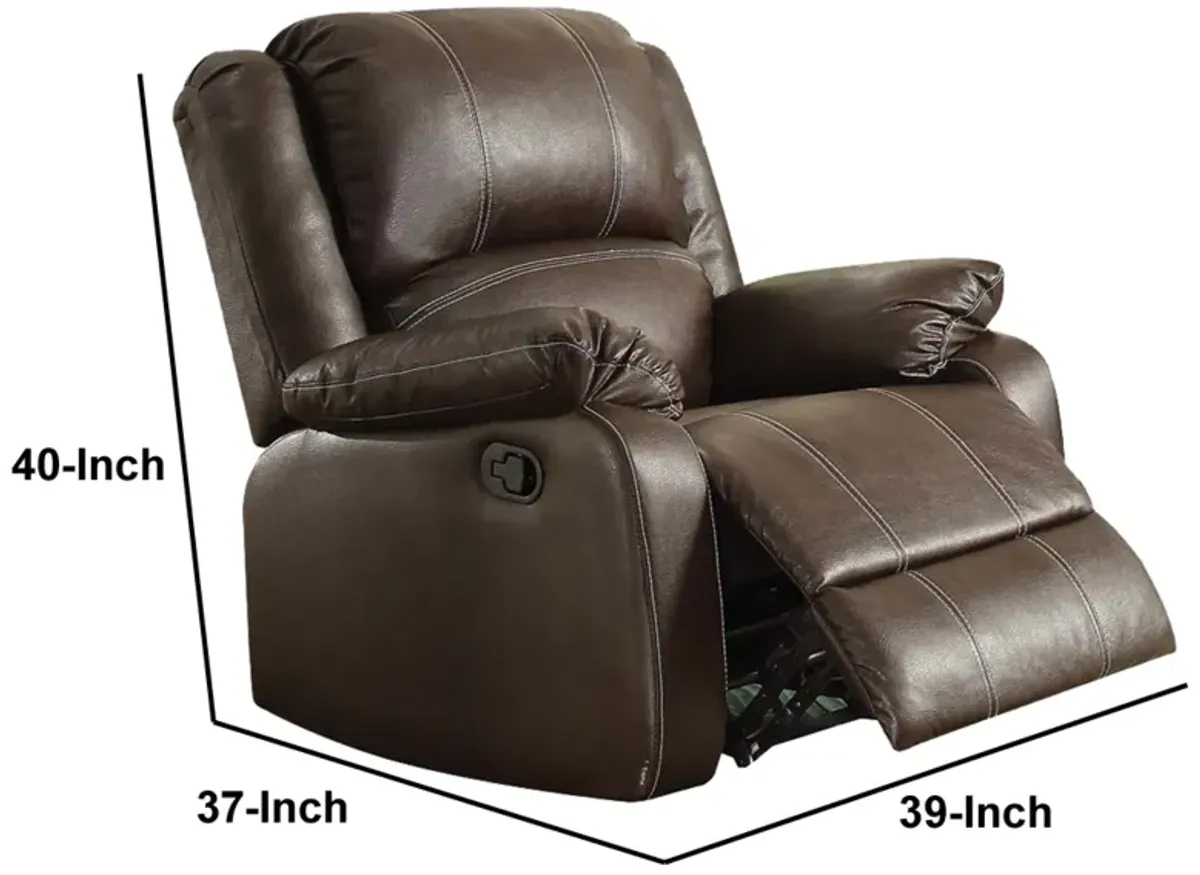 Leather Upholstered Metal Rocker Reclining Chair, Brown - Benzara