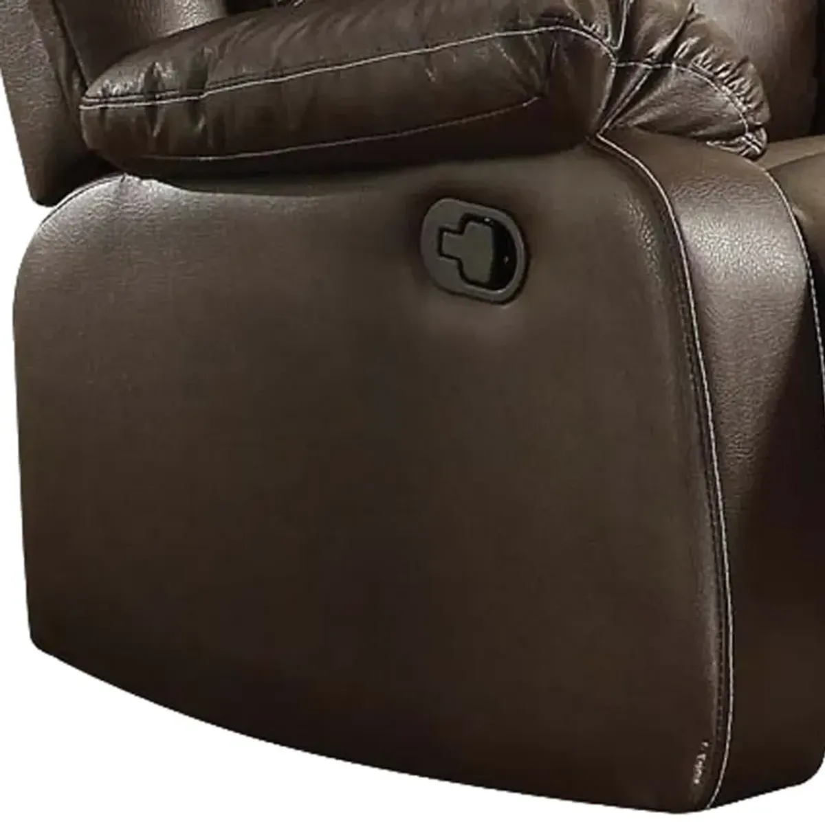 Leather Upholstered Metal Rocker Reclining Chair, Brown - Benzara