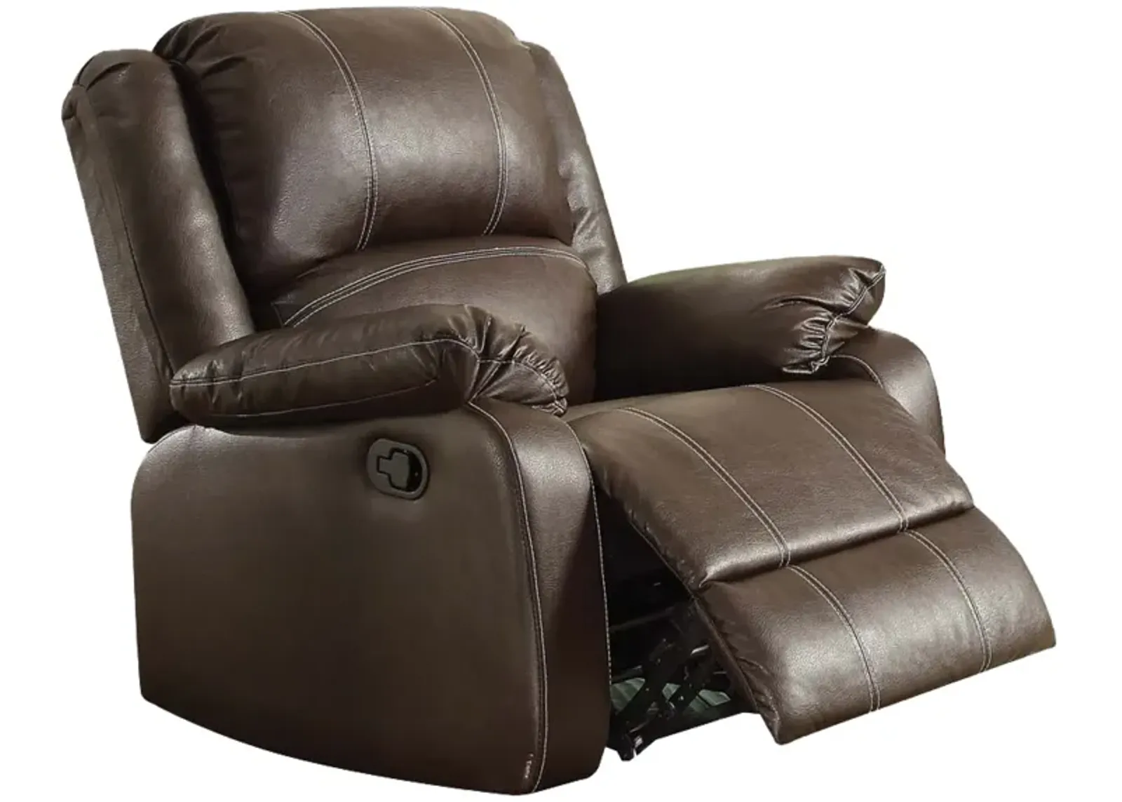 Leather Upholstered Metal Rocker Reclining Chair, Brown - Benzara