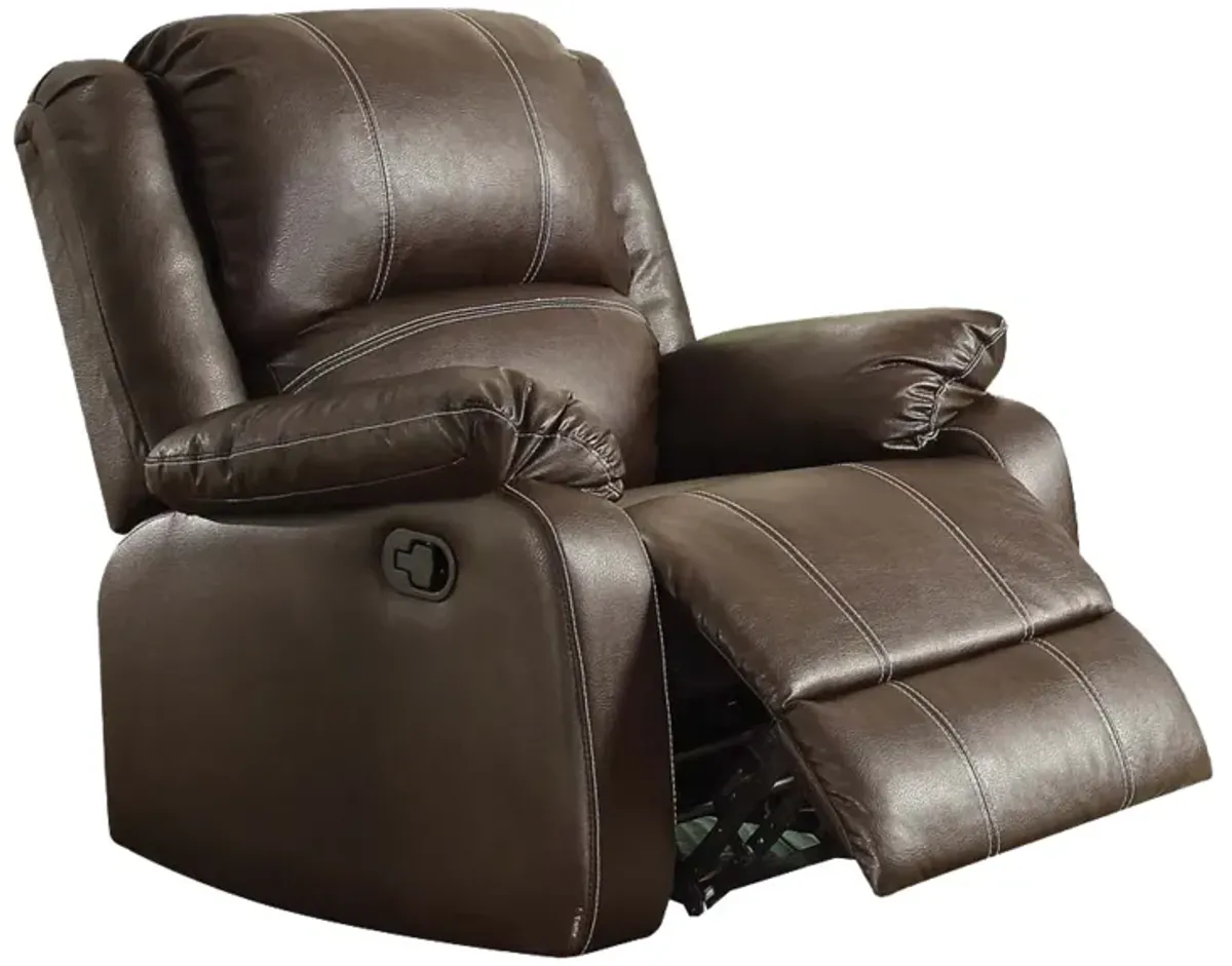 Leather Upholstered Metal Rocker Reclining Chair, Brown - Benzara