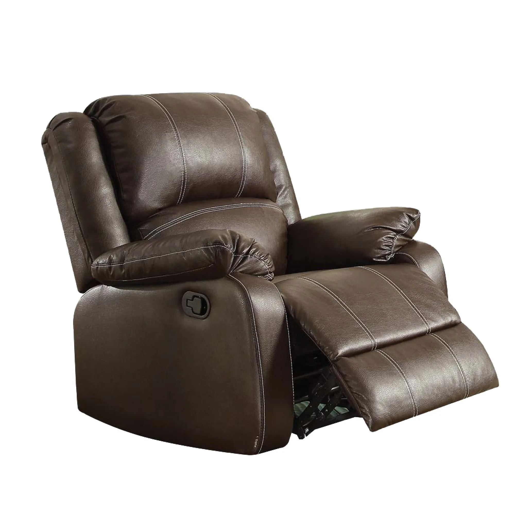 Leather Upholstered Metal Rocker Reclining Chair, Brown - Benzara