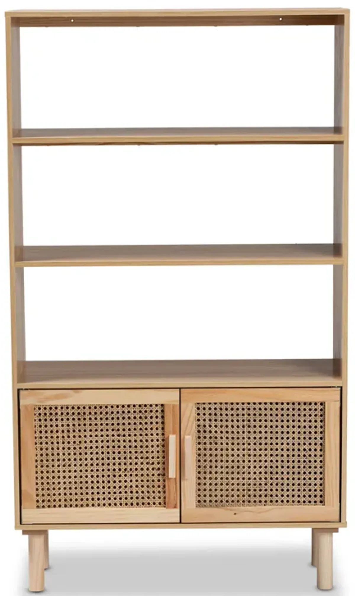 Baxton Studio Faulkner Mid Century Modern Natural Finished Wood and Rattan 2 Door Bookcase