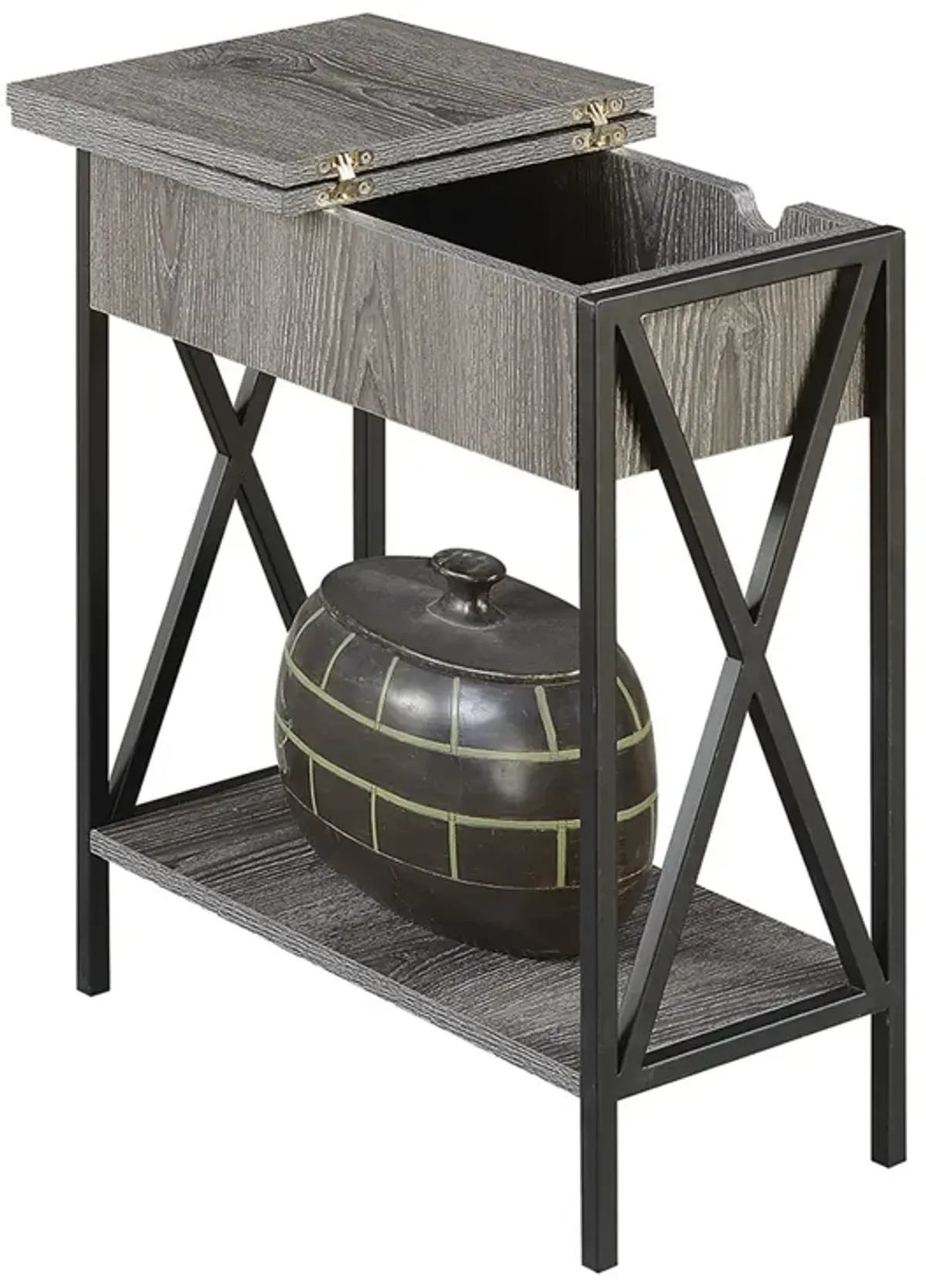 Tucson Flip Top End Table with Charging Station and Shelf