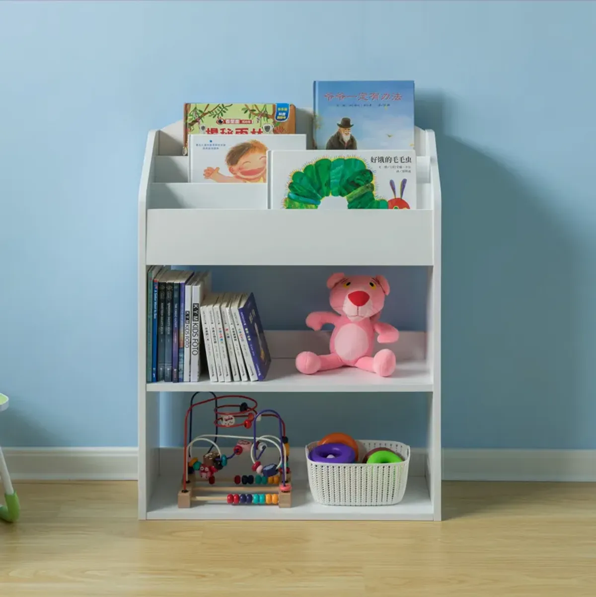 Black Modern Wooden Storage Bookcase with Shelf, Playroom Bedroom Living and Office