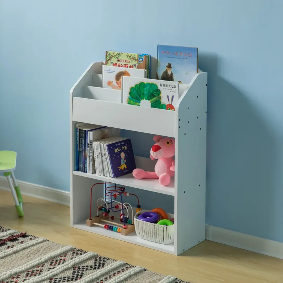 Black Modern Wooden Storage Bookcase with Shelf, Playroom Bedroom Living and Office