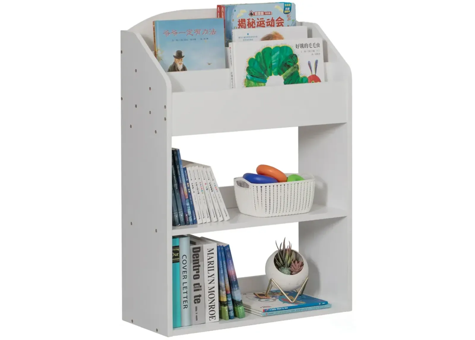 Black Modern Wooden Storage Bookcase with Shelf, Playroom Bedroom Living and Office