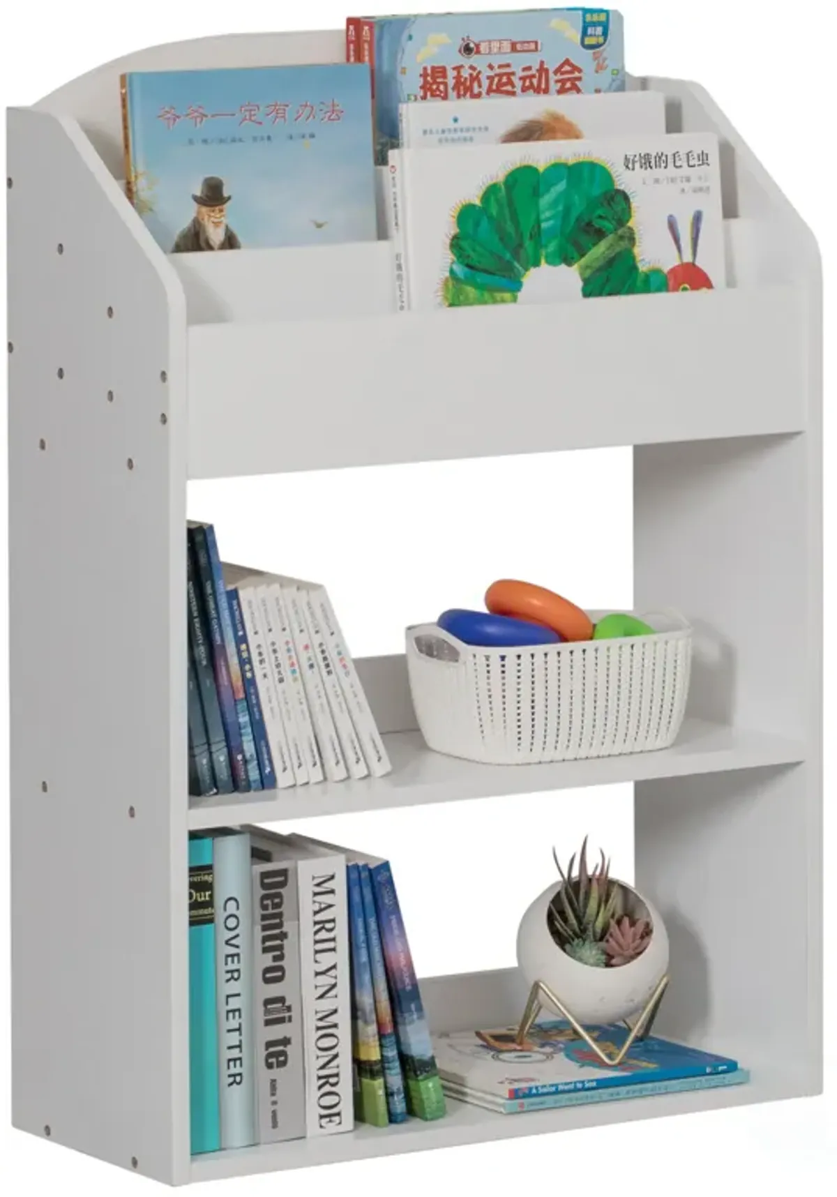 Black Modern Wooden Storage Bookcase with Shelf, Playroom Bedroom Living and Office