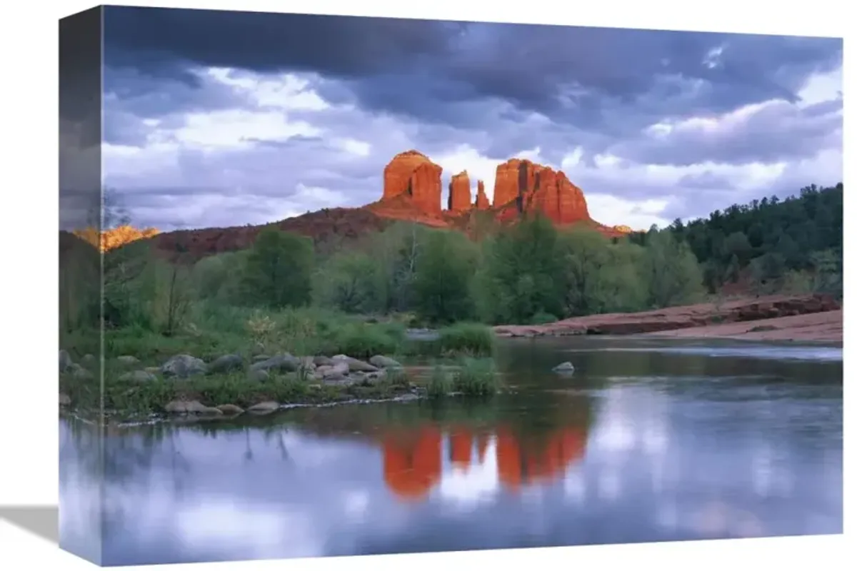 Cathedral Rock reflected in Oak Creek at Red Rock Crossing, Red Rock State Park near Sedona, Arizona-Canvas Art-16x12